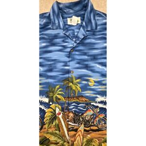 KY'S Mens Motorcycle Vintage Hawaiian Surf Sunset Shirt L Made in USA